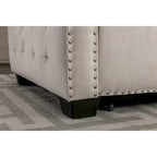 Divano letto componibile a 2 posti a L in velluto beige con chaise longue contenitore
