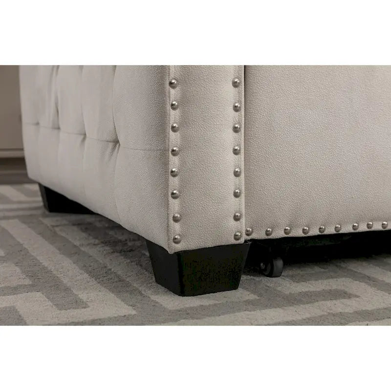 Divano letto componibile a 2 posti a L in velluto beige con chaise longue contenitore