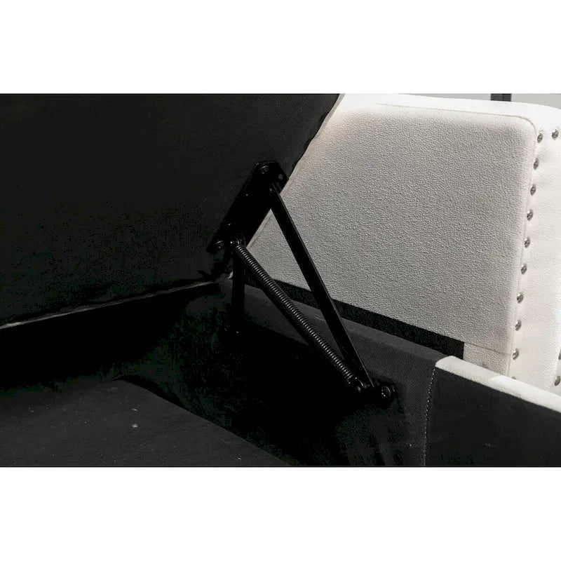 Divano letto componibile a 2 posti a L in velluto beige con chaise longue contenitore