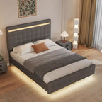 Letto Galleggiante Queen Size con Luci a LED, Testiera e Pediera Imbottite