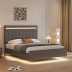 Letto Galleggiante Queen Size con Luci a LED, Testiera e Pediera Imbottite