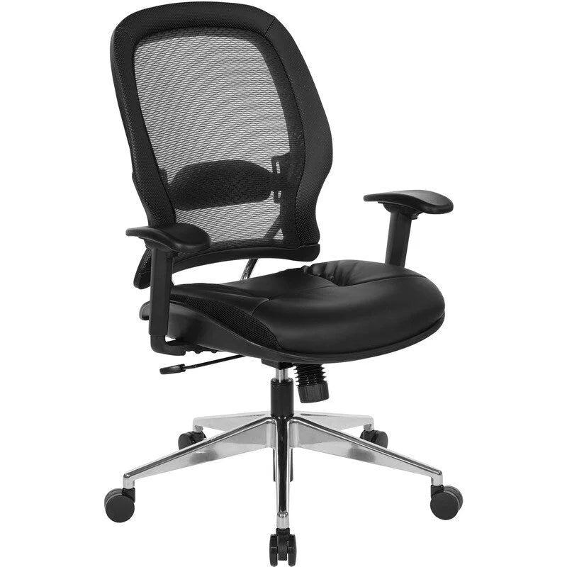 Sedia da Ufficio Ergonomica Nera con Schienale in Rete e Sedile in Ecopelle, 1 Posto