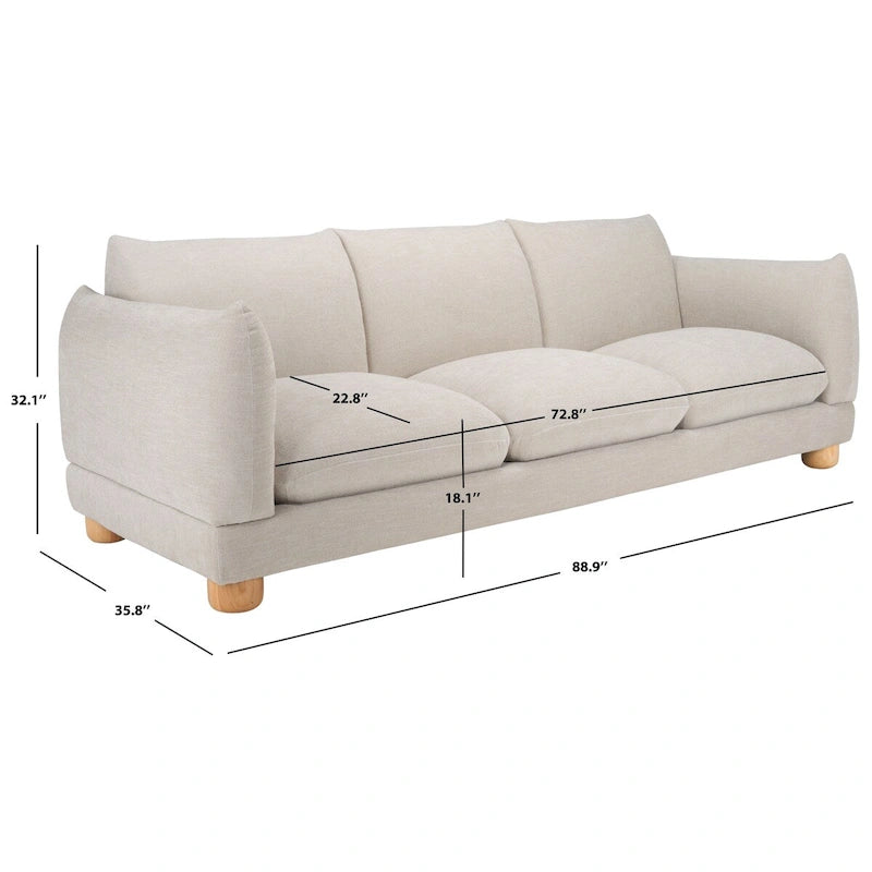 Divano in ciniglia, Beige / Marrone scuro, 3 posti — 89" L × 36" P × 32" A