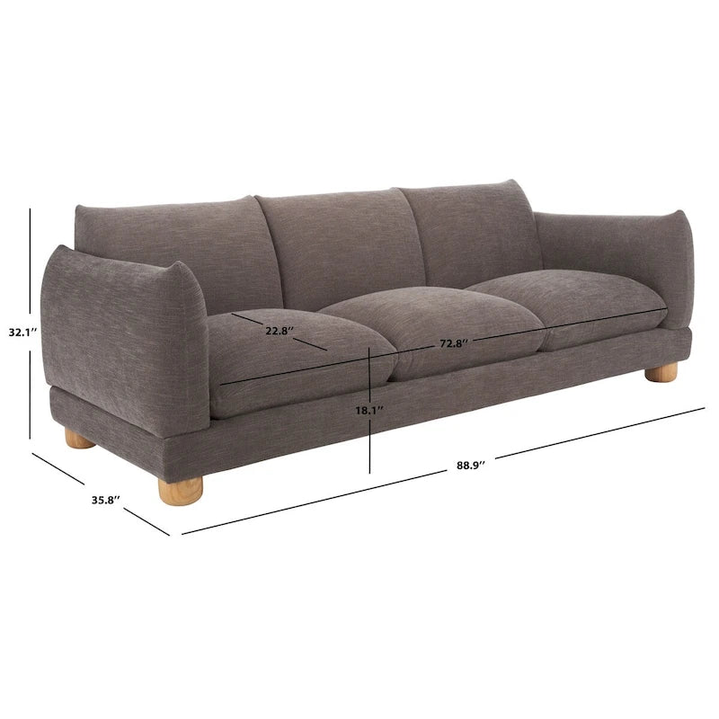 Divano in ciniglia, Beige / Marrone scuro, 3 posti — 89" L × 36" P × 32" A