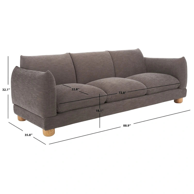 Divano in ciniglia, Beige / Marrone scuro, 3 posti — 89" L × 36" P × 32" A