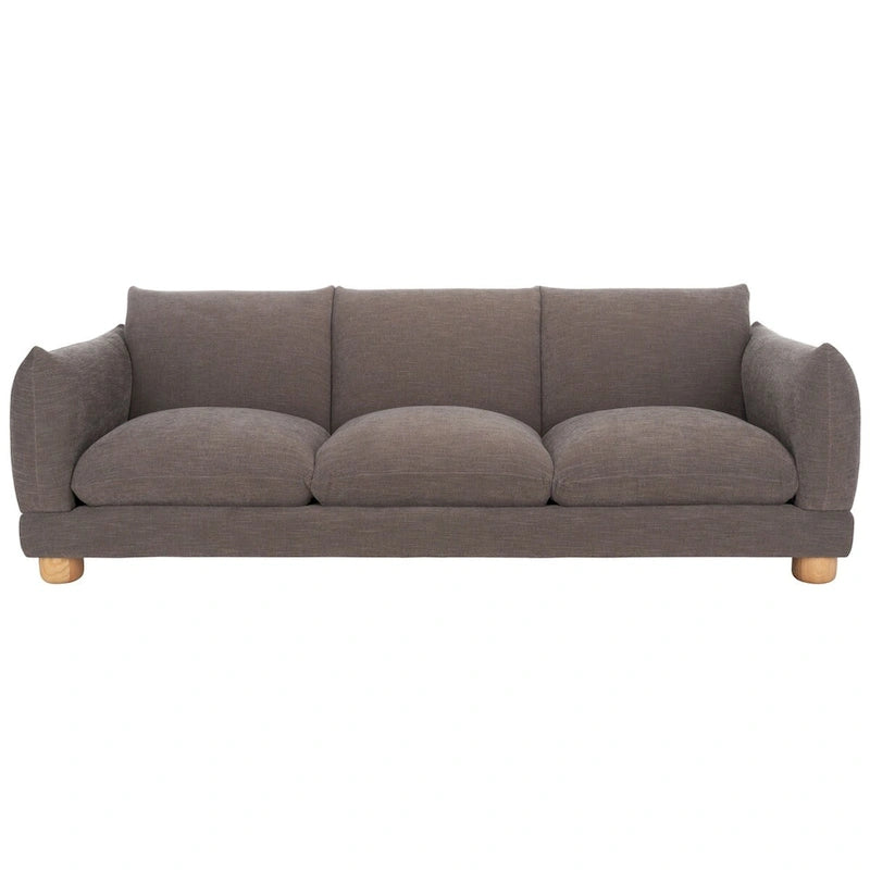 Divano in ciniglia, Beige / Marrone scuro, 3 posti — 89" L × 36" P × 32" A