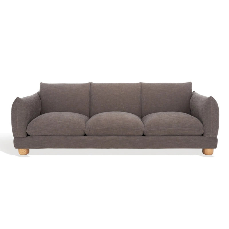 Divano in ciniglia, Beige / Marrone scuro, 3 posti — 89" L × 36" P × 32" A