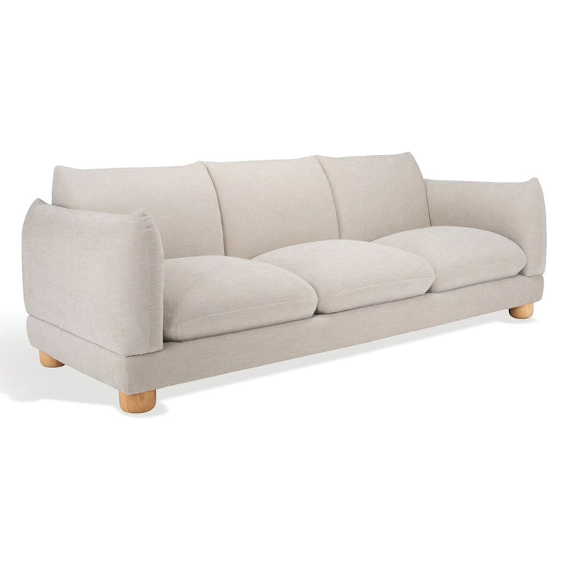 Divano in ciniglia, Beige / Marrone scuro, 3 posti — 89" L × 36" P × 32" A