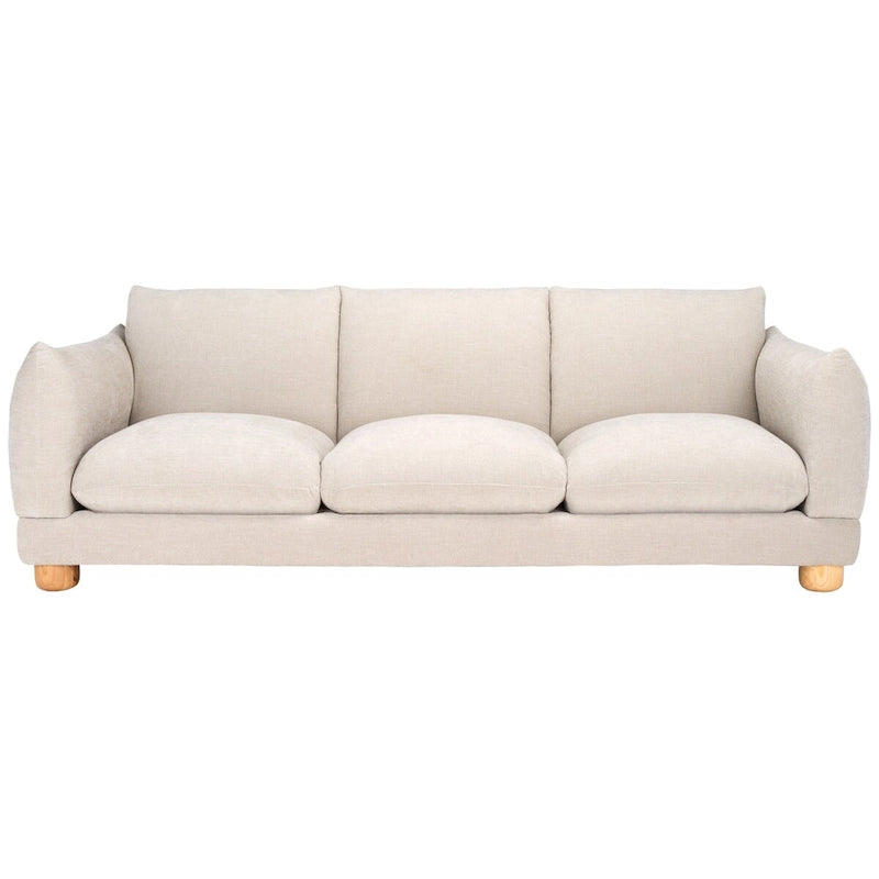 Divano in ciniglia, Beige / Marrone scuro, 3 posti — 89" L × 36" P × 32" A