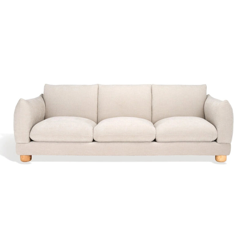 Divano in ciniglia, Beige / Marrone scuro, 3 posti — 89" L × 36" P × 32" A