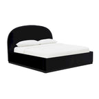 Letto King size imbottito in velluto nero/crema con base a plinto in legno