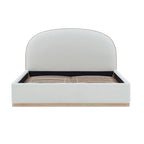 Letto King size imbottito in velluto nero/crema con base a plinto in legno