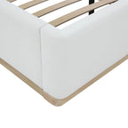 Letto King size imbottito in velluto nero/crema con base a plinto in legno