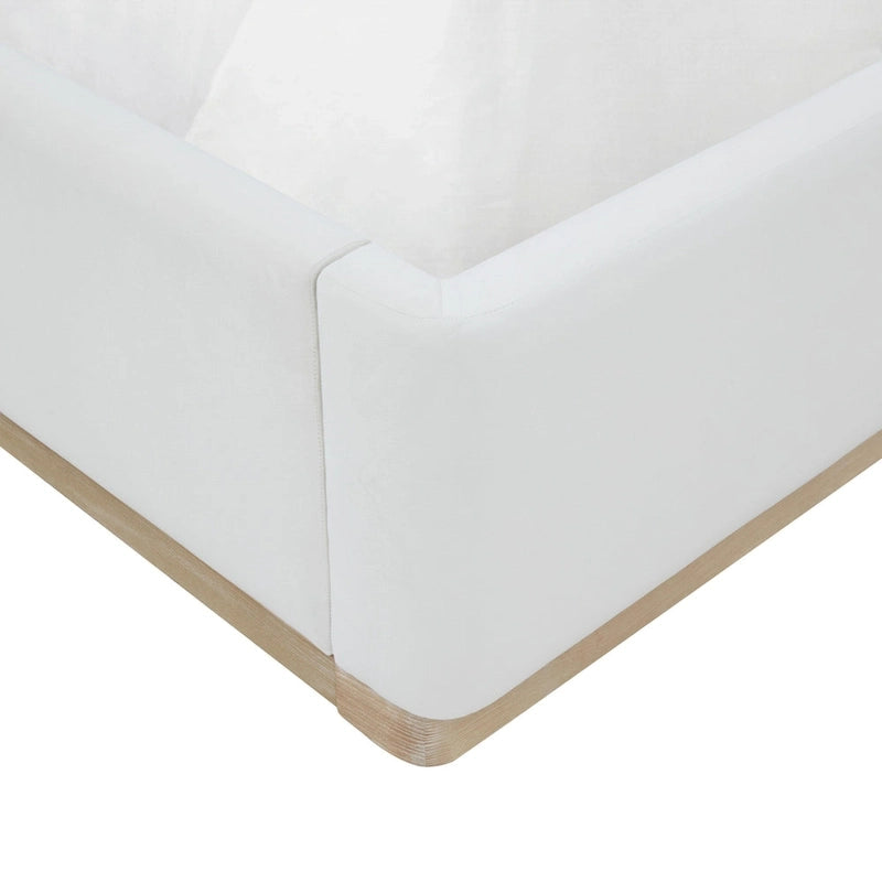 Letto King size imbottito in velluto nero/crema con base a plinto in legno
